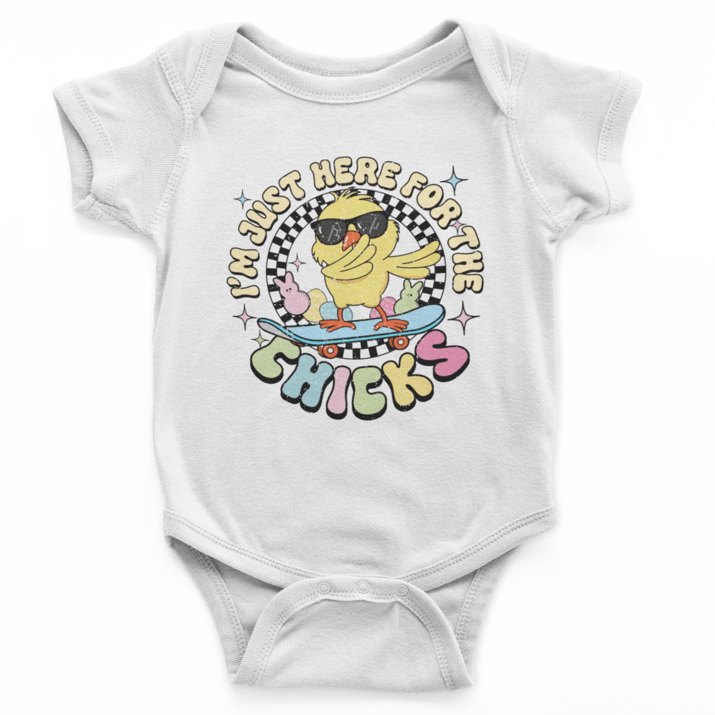 Baby's First Easter Onesie - I'm Just Here For the Chicks - MilkDrunkBabies